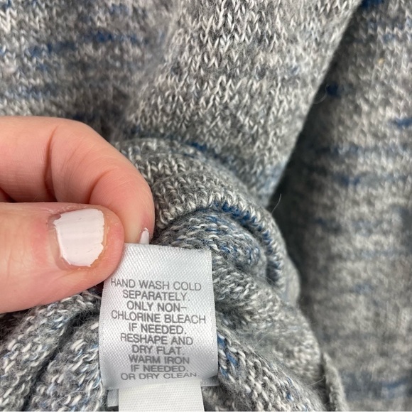 Pure Jill Wool Cashmere Blend Sweater Blue Gray Asymmetric Hem Quiet Luxury M - Picture 15 of 16